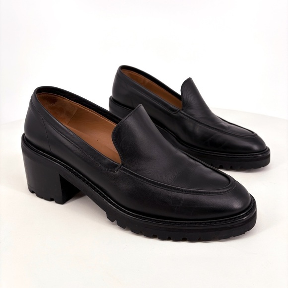 FLATTERED | Saga Black Leather Chunk Lug Sole Heeled Loafers | Sz 10 - Picture 6 of 16